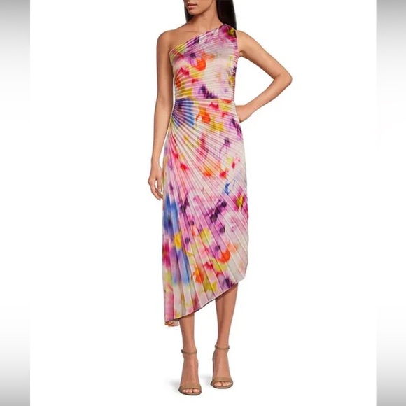 Badgley Mischka Dresses & Skirts - Belle Badgley Mischka Kelsey Accordion Pleat Colorful One Shoulder Dress Nwt 8